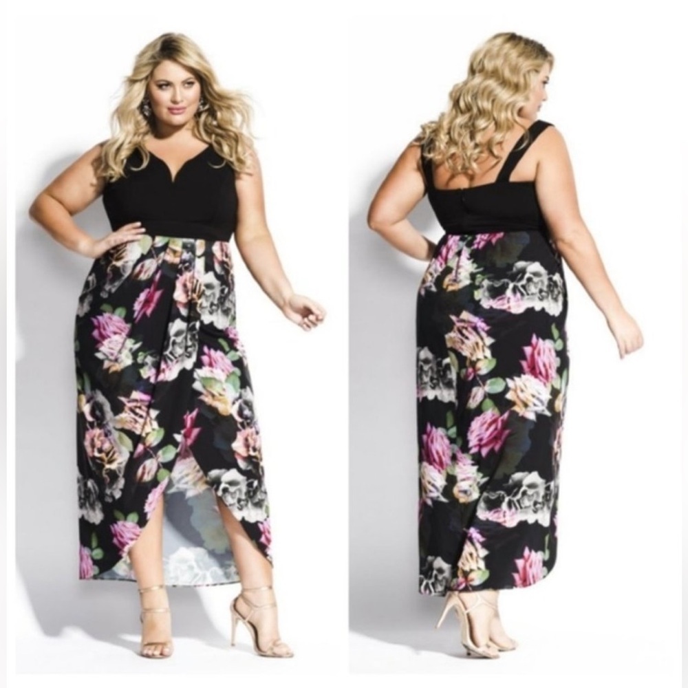 Black Floral Maxi Dress with Tulip Skirt